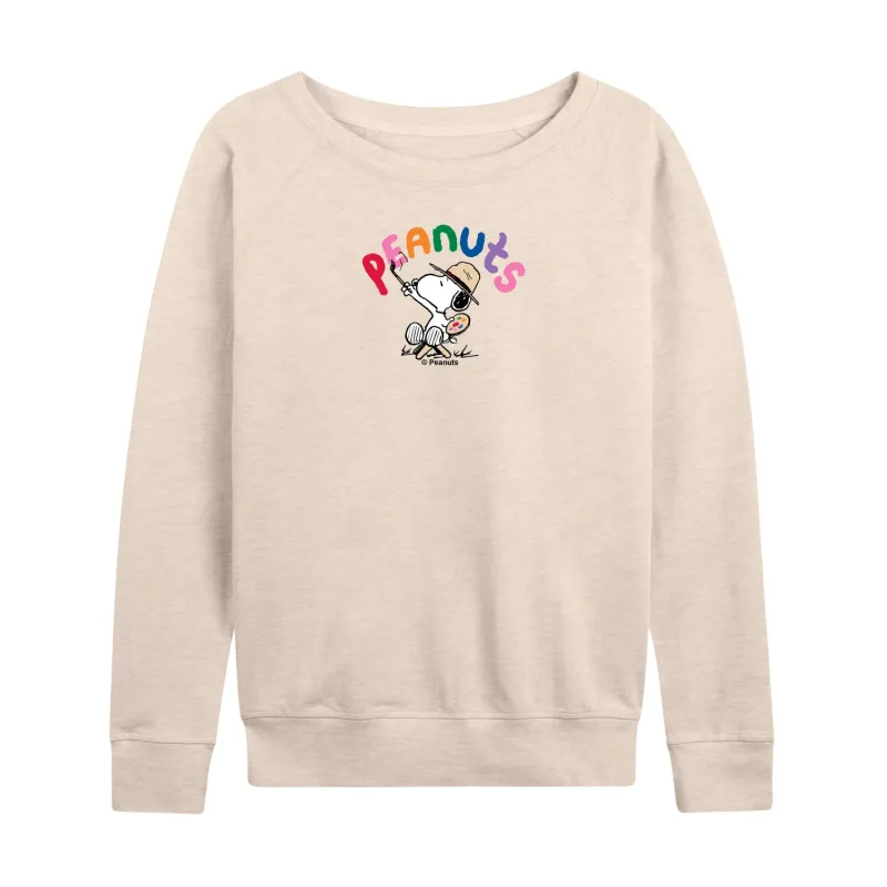 Peanuts - Rainbow Painting - Women's French Terry Long Sleeve Pullover sold by Zulily