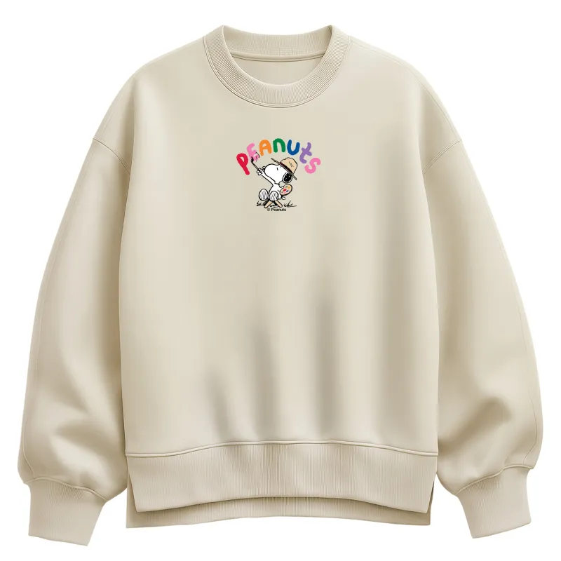 Peanuts - Rainbow Painting - Women's Oversized Fleece Crew Sweatshirt sold by Zulily