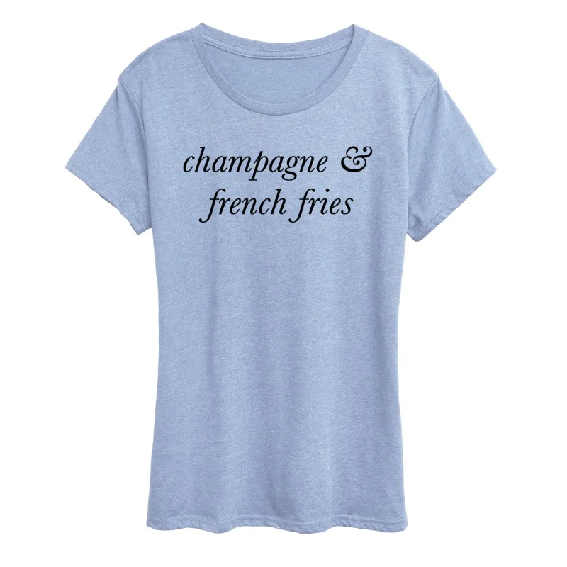 Instant Message - Champagne and French Fries - Women's Short Sleeve Graphic T-Shirt sold by Zulily