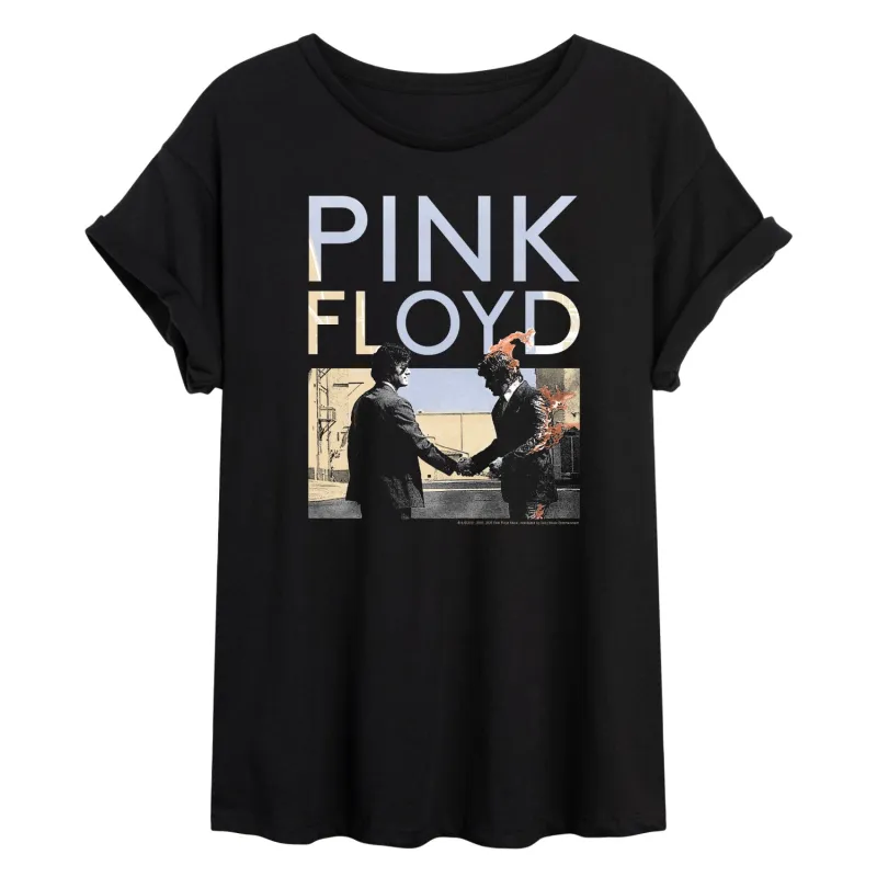 Pink Floyd - Pink Floyd Wywh Handshake Fire - Women's Oversized Graphic T-Shirt made by Pink Floyd