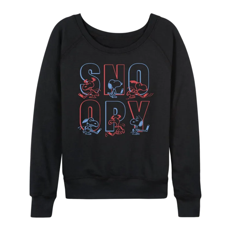 Peanuts - Hockey Snoopy - Women's French Terry Long Sleeve Pullover sold by Zulily