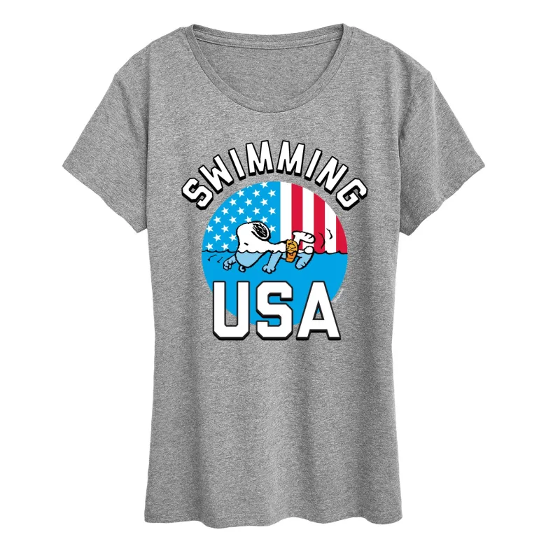 Peanuts - USA Swimming - Women's Short Sleeve Graphic T-Shirt sold by Zulily