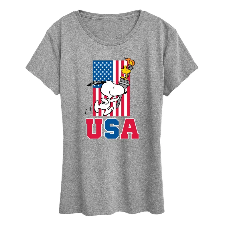 Peanuts - USA Torch - Women's Short Sleeve Graphic T-Shirt sold by Zulily