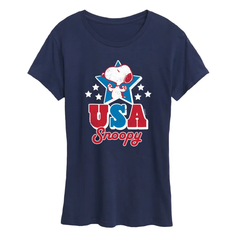 Peanuts - USA Snoopy - Women's Short Sleeve Graphic T-Shirt sold by Zulily
