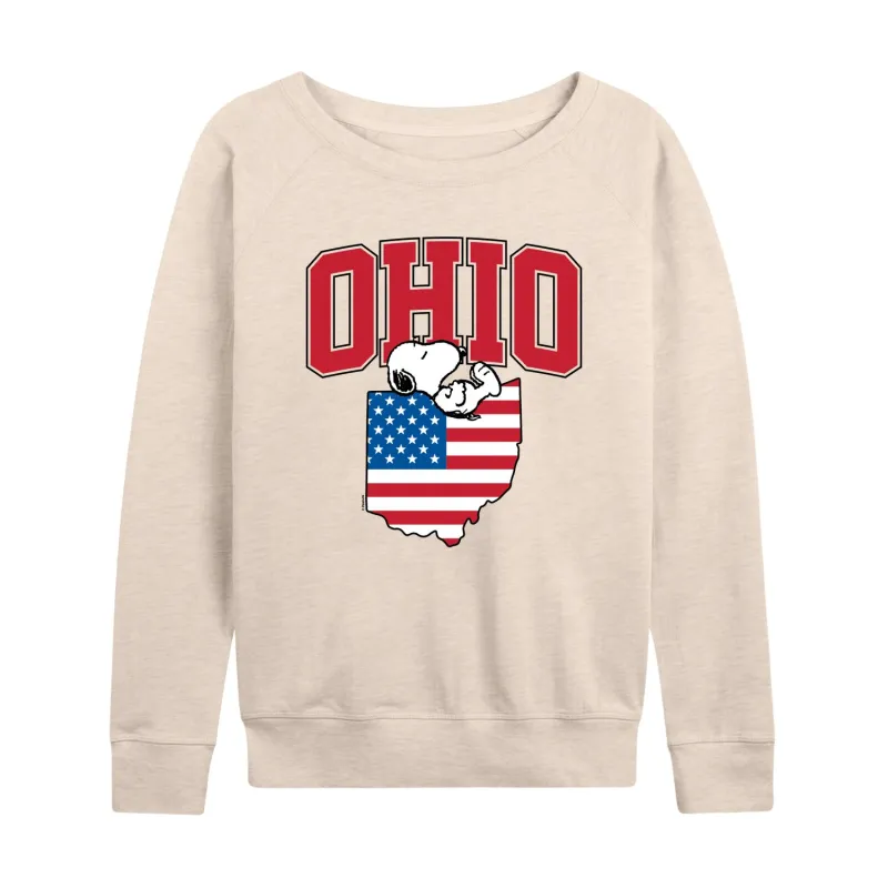 Peanuts - Ohio Snoopy - Women's French Terry Long Sleeve Pullover sold by Zulily