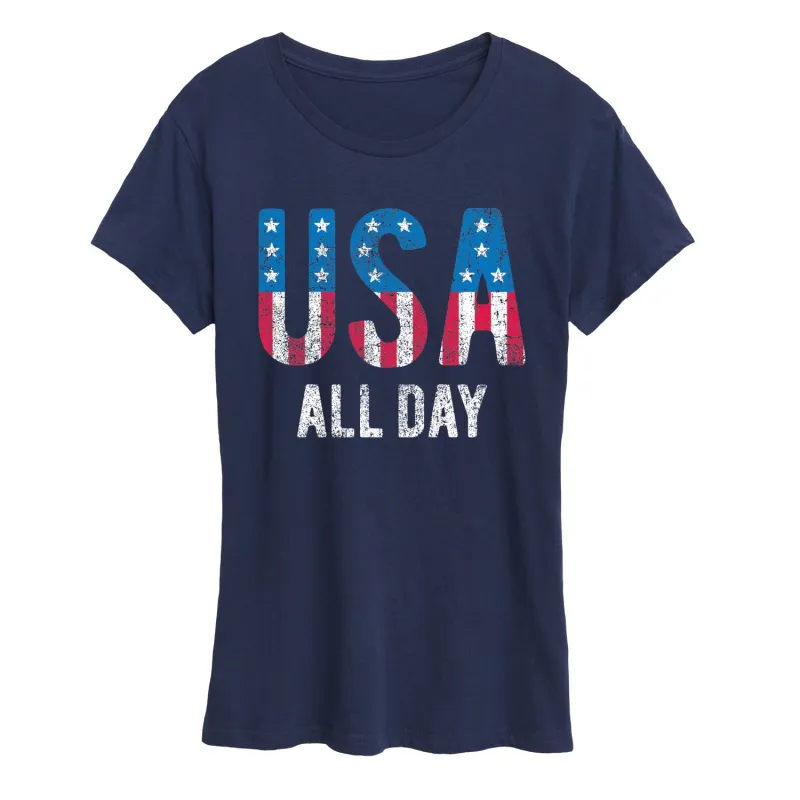 Instant Message - USA All Day Flag Fill - Women's Short Sleeve Graphic T-Shirt made by Zulily
