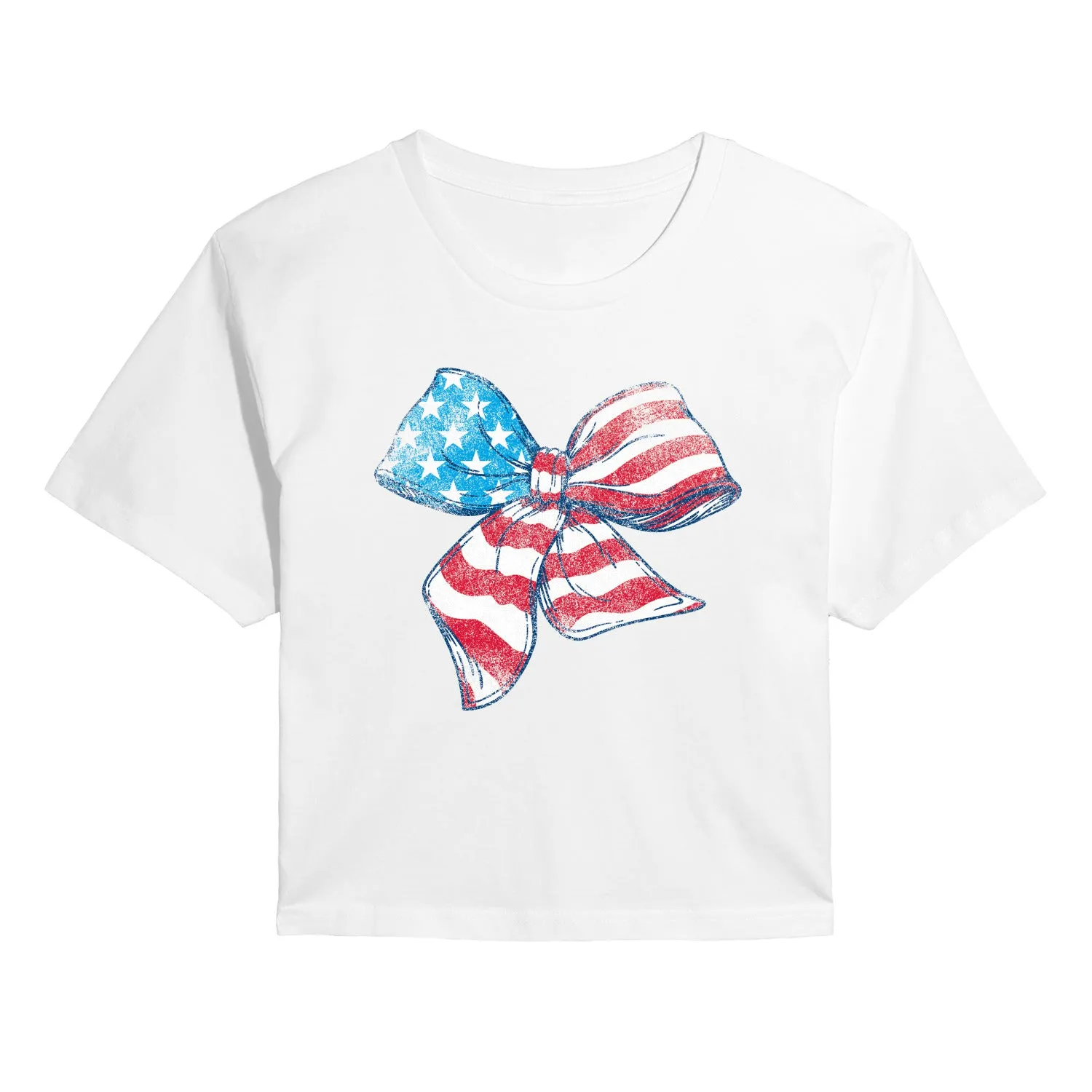 Instant Message - American Flag Bow - Juniors Cropped Graphic T-Shirt sold by Zulily