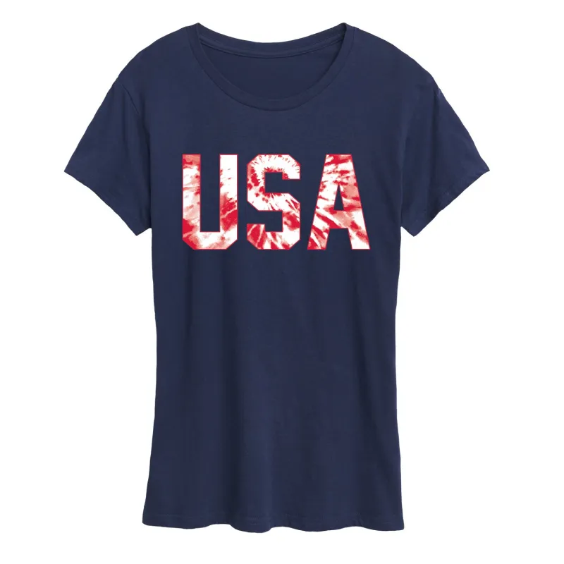 Instant Message - Tie Dye USA - Women's Short Sleeve Graphic T-Shirt sold by Zulily