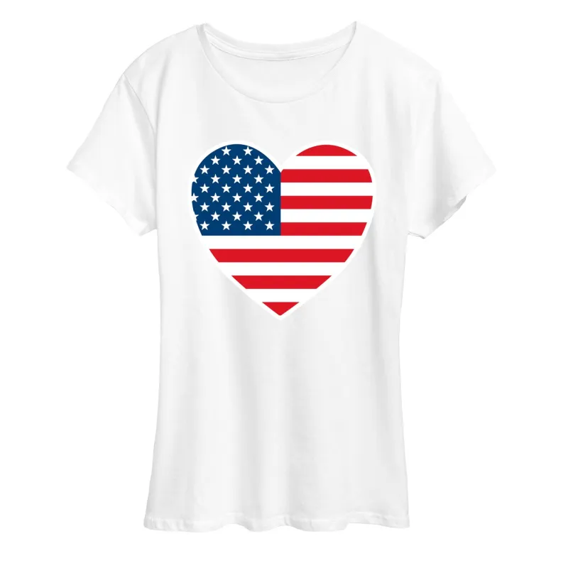 Instant Message - USA Flag Heart - Women's Short Sleeve Graphic T-Shirt sold by Zulily