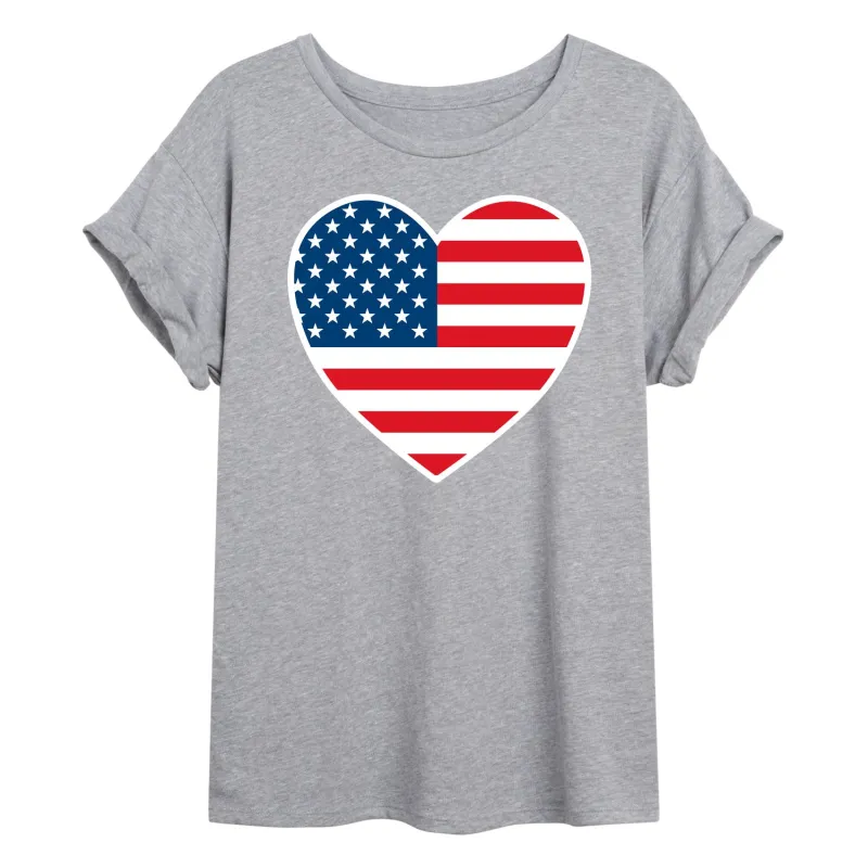 Instant Message - USA Flag Heart - Juniors Oversized Graphic T-Shirt sold by Zulily