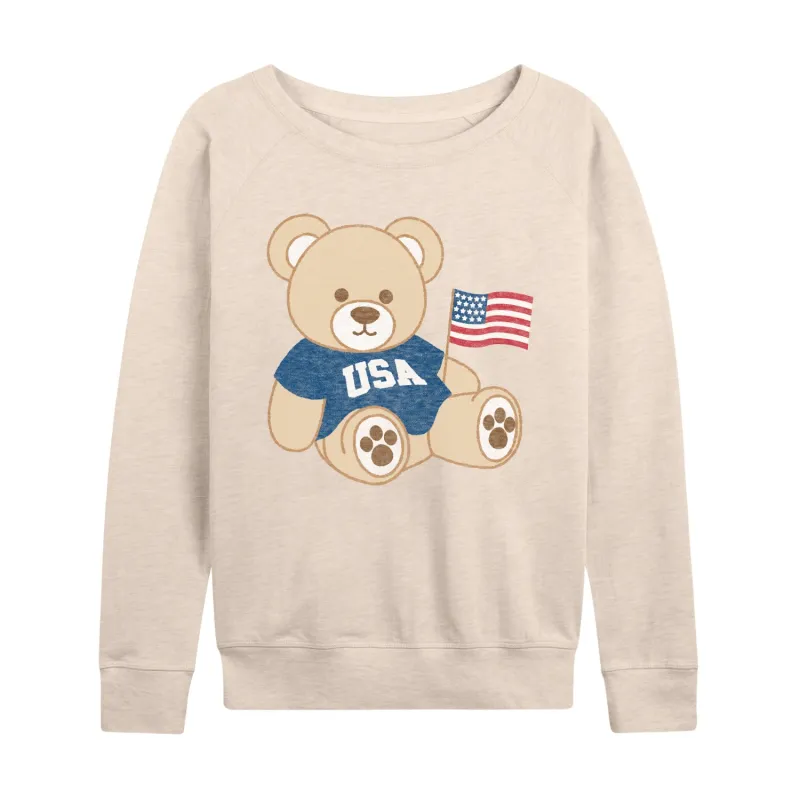 Instant Message - USA Teddy Bear - Women's French Terry Long Sleeve Pullover sold by Zulily
