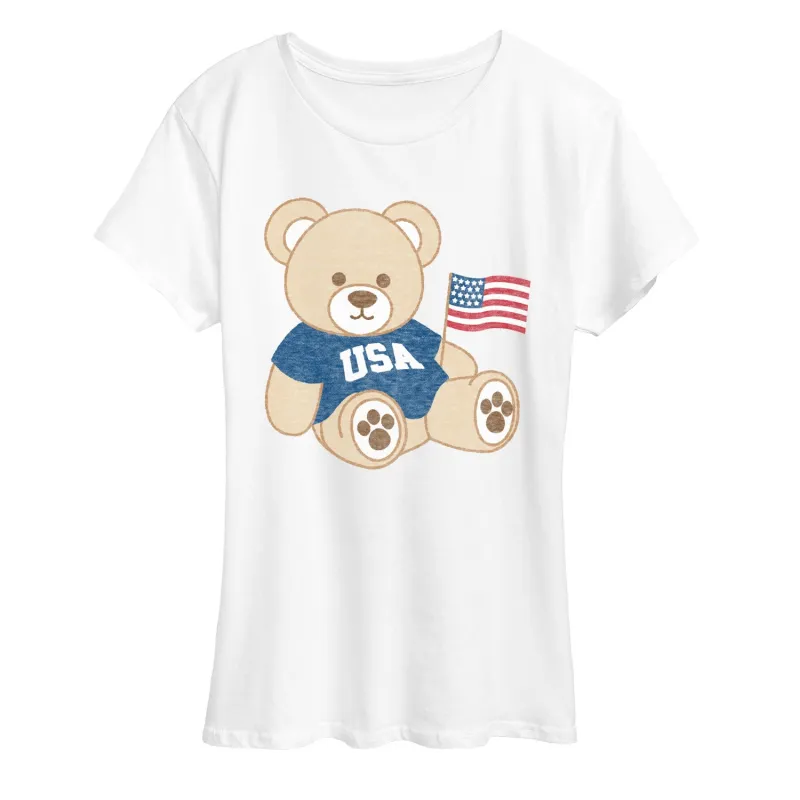 Instant Message - USA Teddy Bear - Women's Short Sleeve Graphic T-Shirt made by Zulily