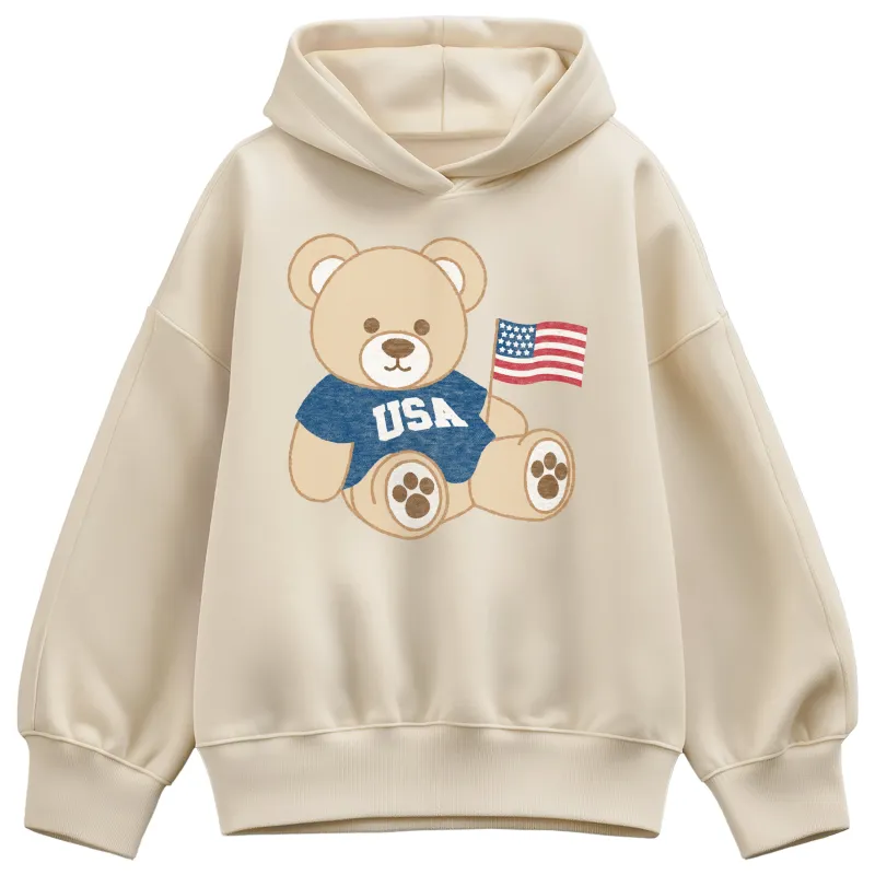 Instant Message - USA Teddy Bear - Women's Oversized Fleece Hoodie Sweatshirt sold by Zulily