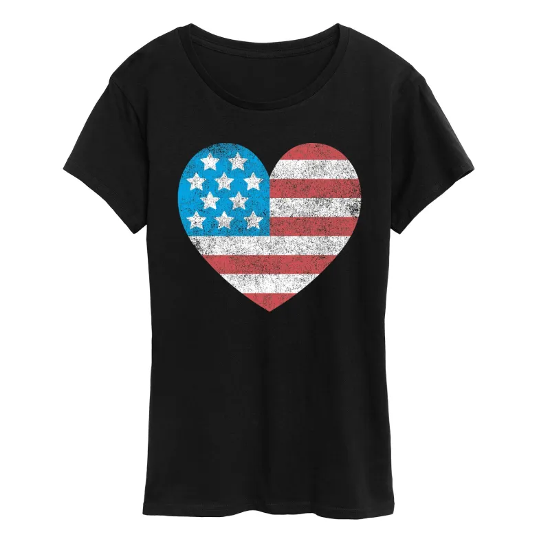 Instant Message - USA Flag Heart - Women's Short Sleeve Graphic T-Shirt sold by Zulily