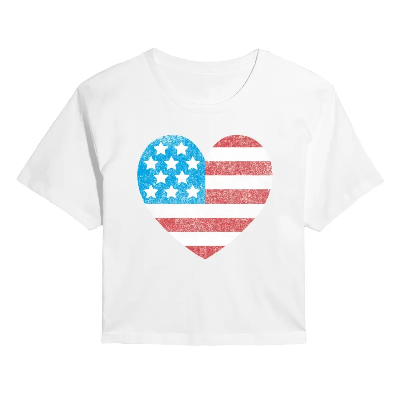 Instant Message - USA Flag Heart - Juniors Cropped Graphic T-Shirt sold by Zulily