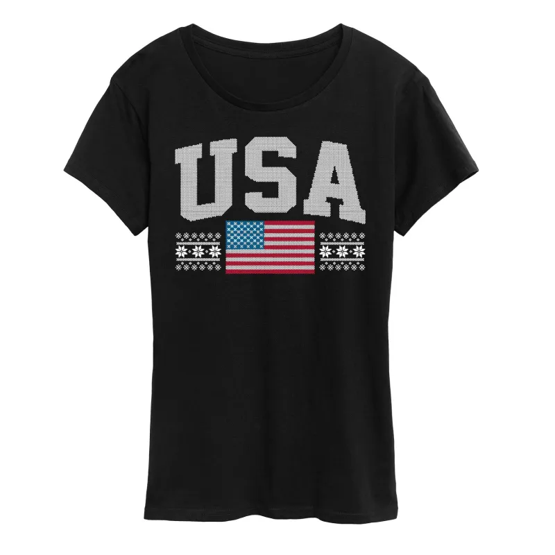 Instant Message - USA Sweater - Women's Short Sleeve Graphic T-Shirt sold by Zulily