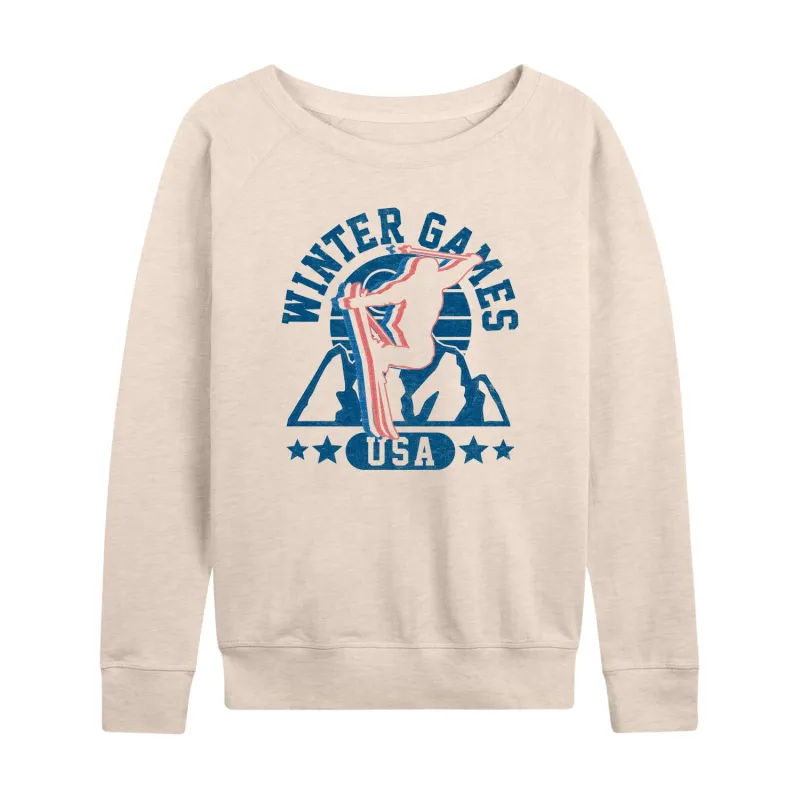 Instant Message - Winter Games Skiing - Women's French Terry Long Sleeve Pullover made by Zulily