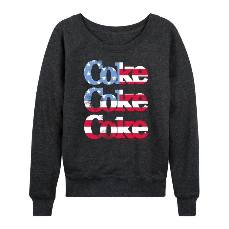 Coca-Cola - Coke Repeated Distressed Flag Fill - Women's Lightweight French Terry Long Sleeve Shirt sold by Zulily