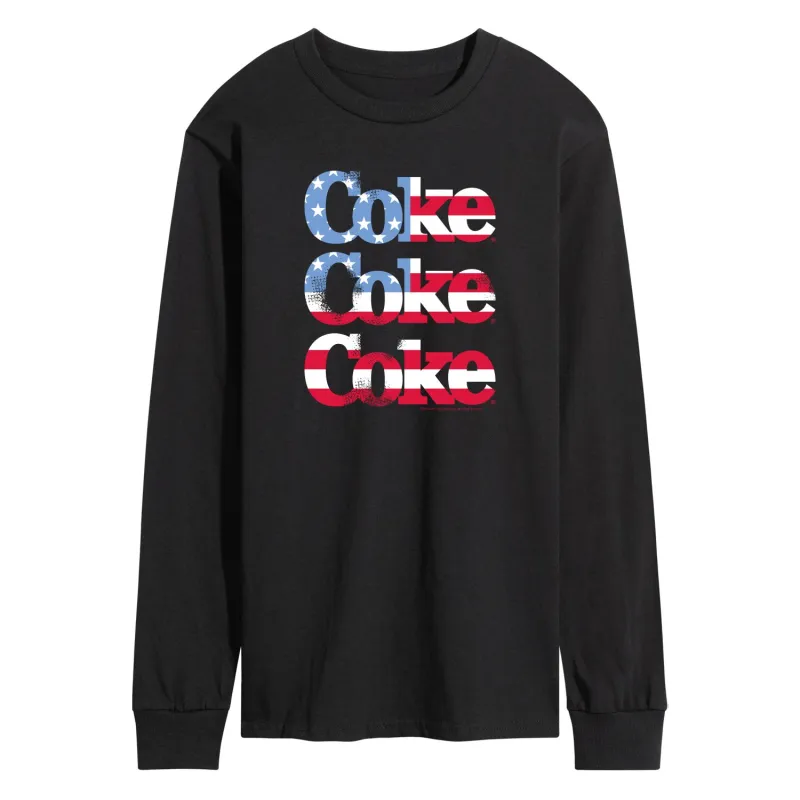 Coca-Cola - Coke Repeated Distressed Flag Fill - Men's Long Sleeve T-Shirt made by Coca-Cola