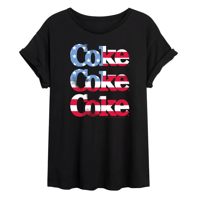 Coca-Cola - Coke Repeated Distressed Flag Fill - Women's Oversized T-Shirt sold by Zulily