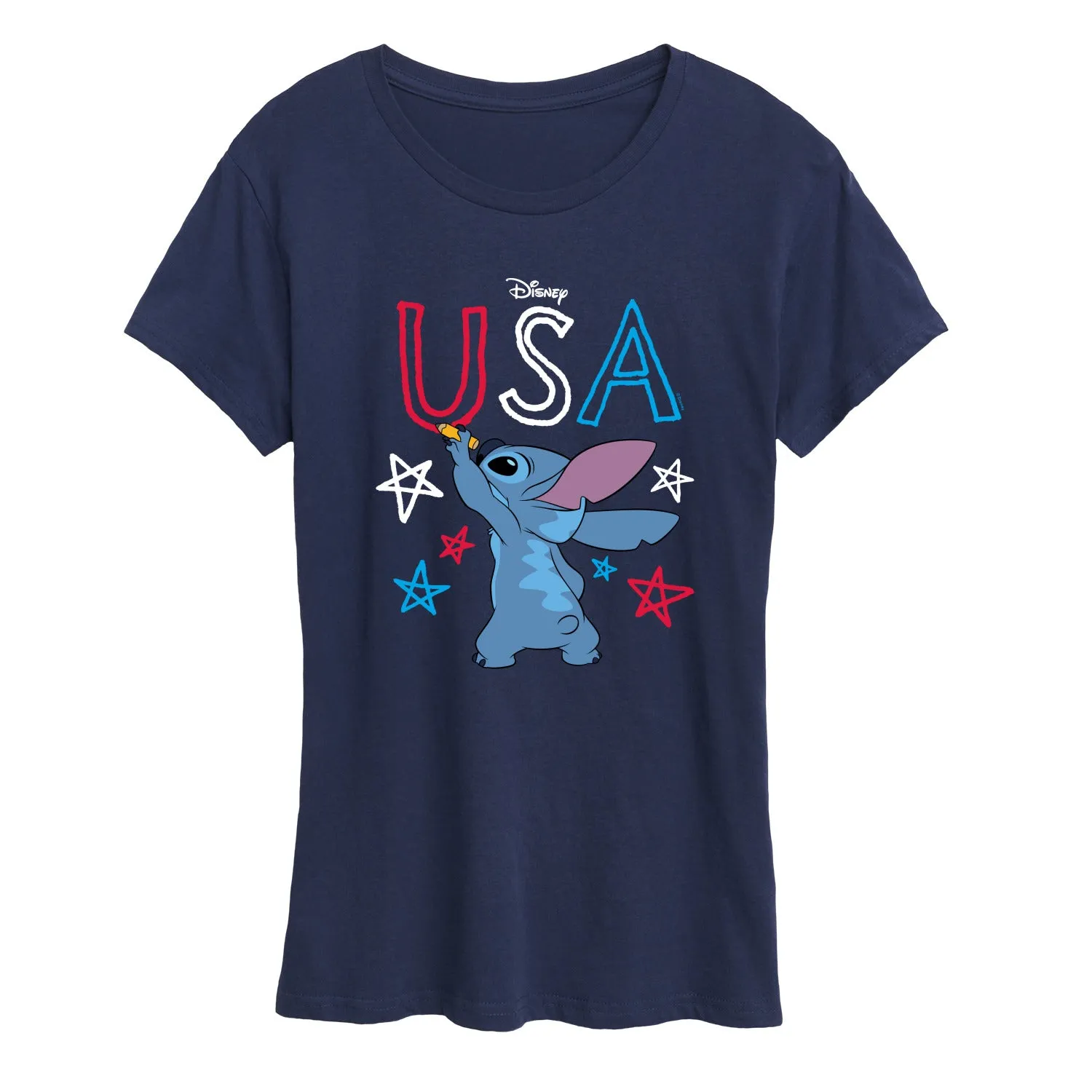 Lilo & Stitch - USA Stitch Drawing - Women's Short Sleeve Graphic T-Shirt sold by Zulily