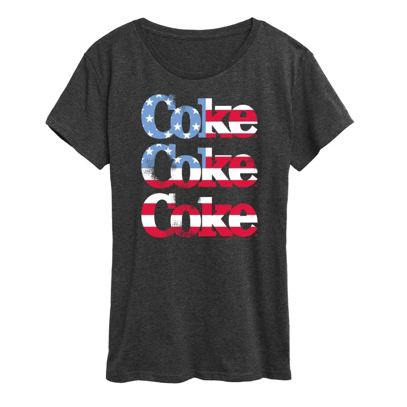 Coca-Cola - Coke Repeated Distressed Flag Fill - Womens Short Sleeve Graphic T-Shirt sold by Zulily
