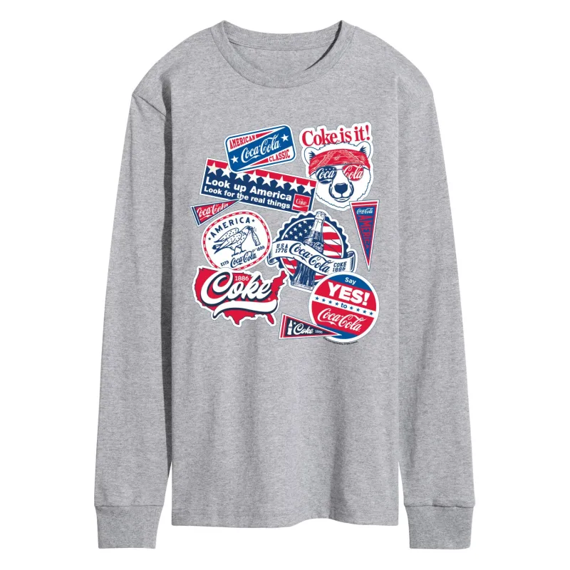 Coca-Cola - Coke USA Stickers - Men's Long Sleeve Graphic T-Shirt made by Coca-Cola