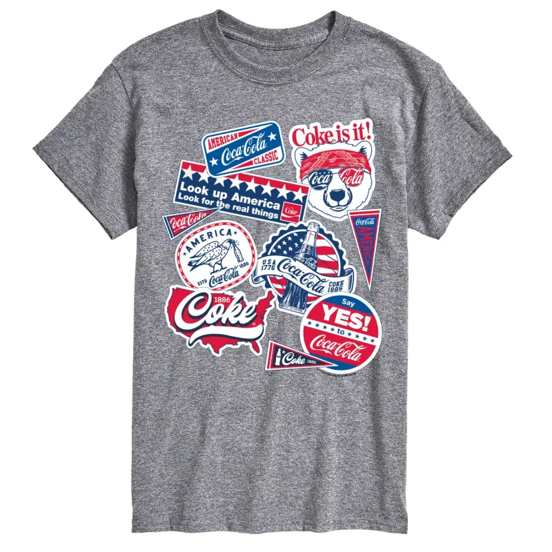 Coca-Cola - Coke USA Stickers - Men's Short Sleeve Graphic T-Shirt sold by Zulily
