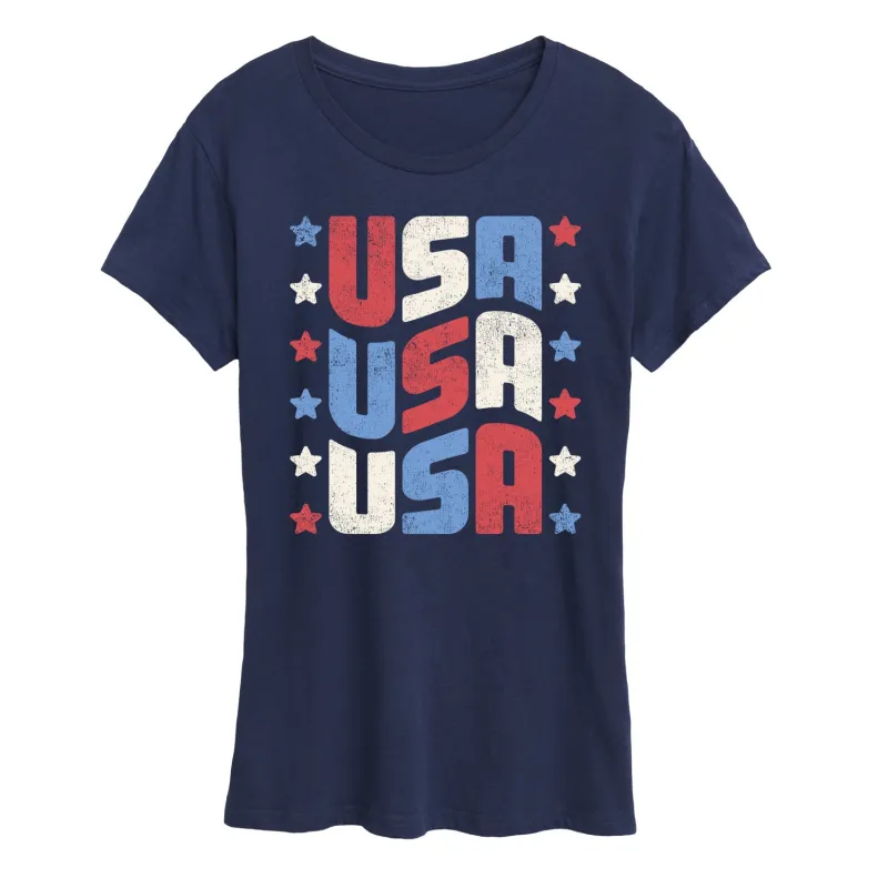 Instant Message - USA Stacked - Women's Short Sleeve Graphic T-Shirt sold by Zulily