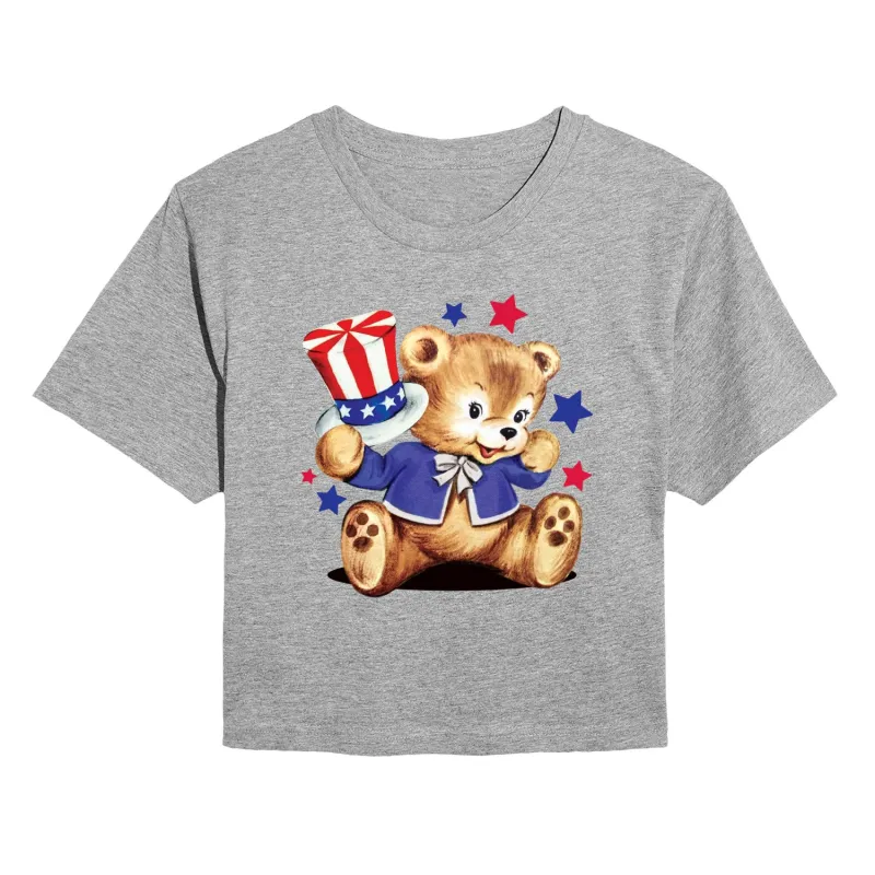 Instant Message - Patriotic Bear - Juniors Cropped Graphic T-Shirt made by Zulily