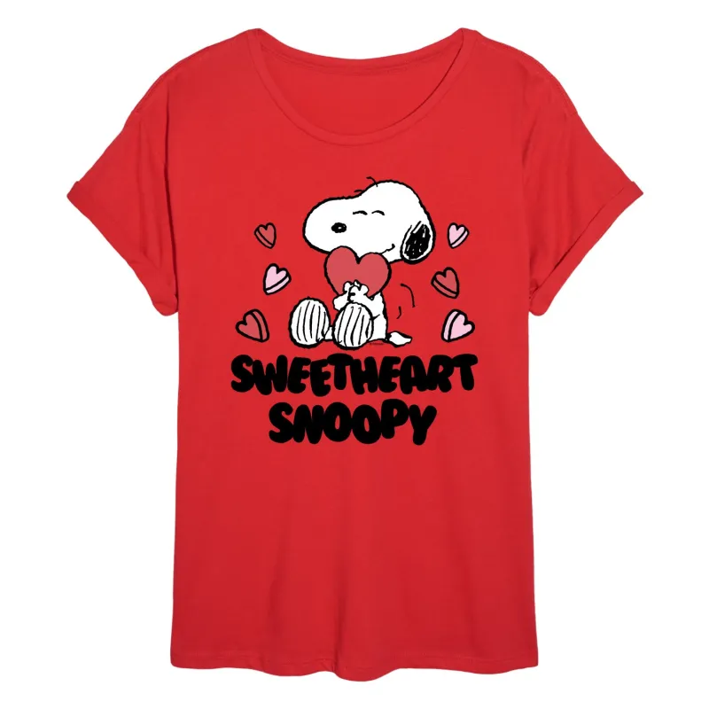 Peanuts - Sweetheart Snoopy - Juniors Oversized Graphic T-Shirt made by Peanuts