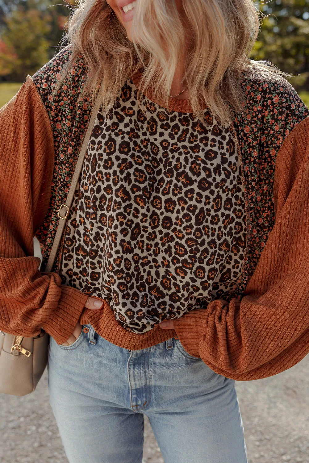 Threaded Pear Natalie Leopard & Floral Patchwork Loose Top sold by Zulily product image thumbnail 3