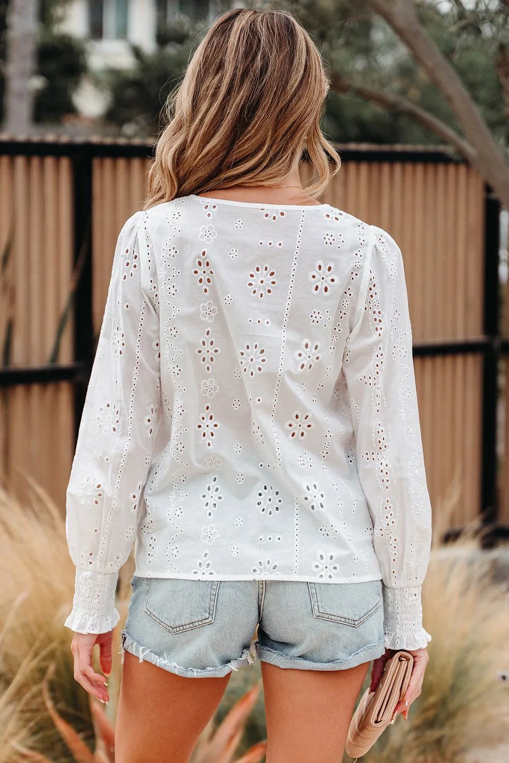 Threaded Pear Allison Eyelet Embroidered Smocked Cuff Sheer Blouse sold by Zulily product image thumbnail 2