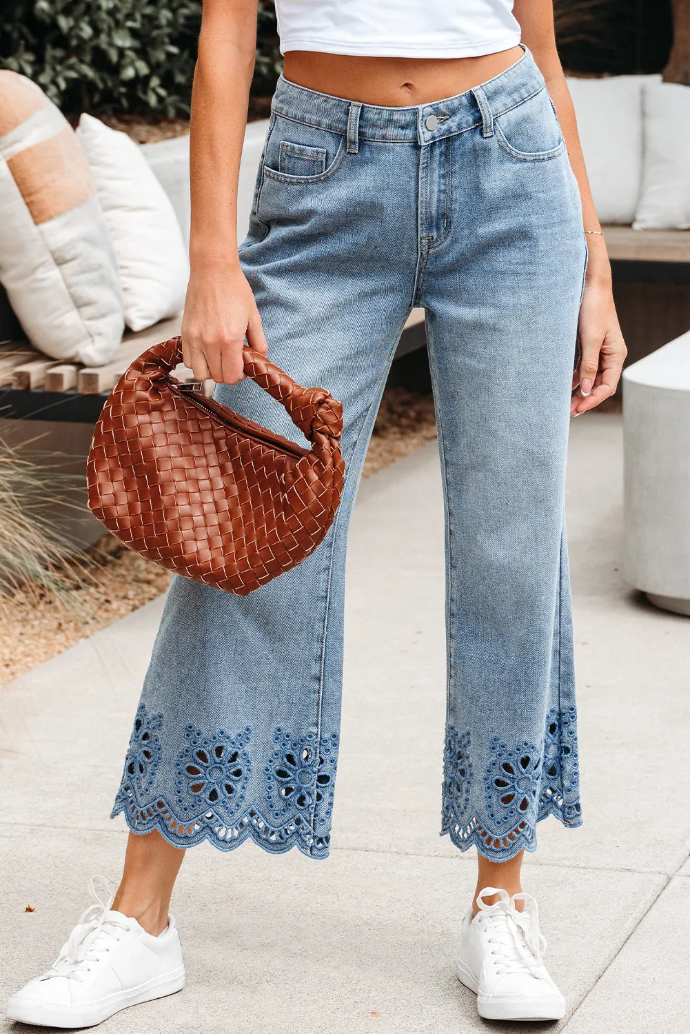 Threaded Pear Juliette Embroidered Cropped Wide Leg High Waist Jeans sold by Zulily