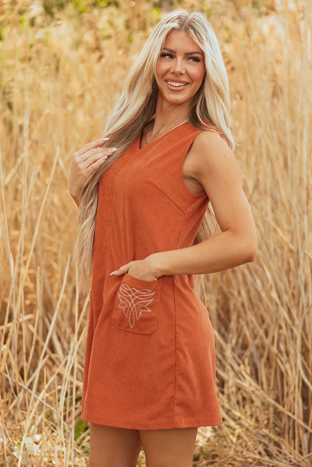 Threaded Pear Molly Corduroy Western Embroidered Patched Pocket Mini Dress sold by Zulily product image thumbnail 3