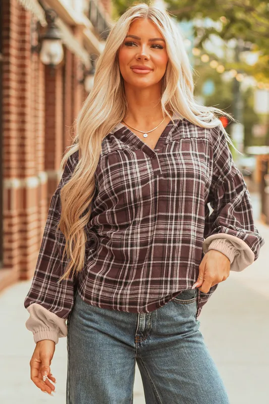 Threaded Pear Lauren Plaid Patchwork Long Sleeve Hooded Top made by Threaded Pear