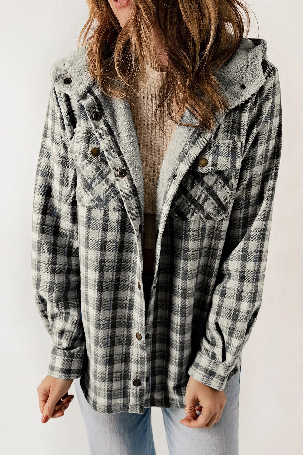 Threaded Pear Evelyn Sherpa Lined Hooded Shacket sold by Zulily