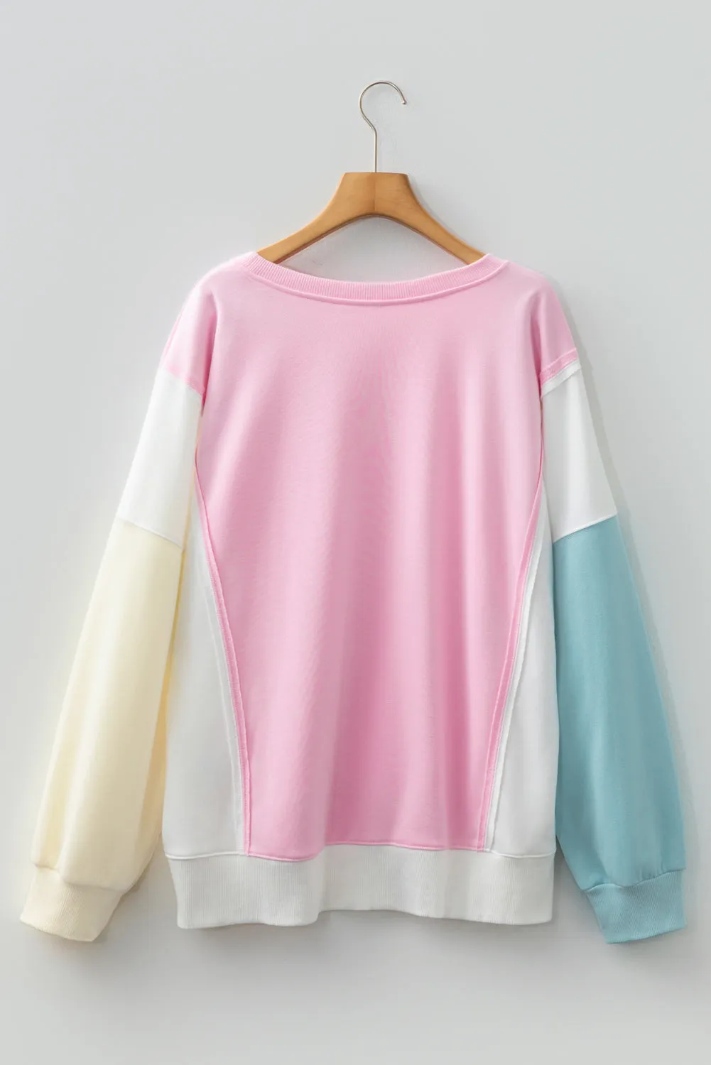 Threaded Pear Pink Colorblock Patchwork Drop Shoulder Plus Size Sweatshirt sold by Zulily product image thumbnail 2