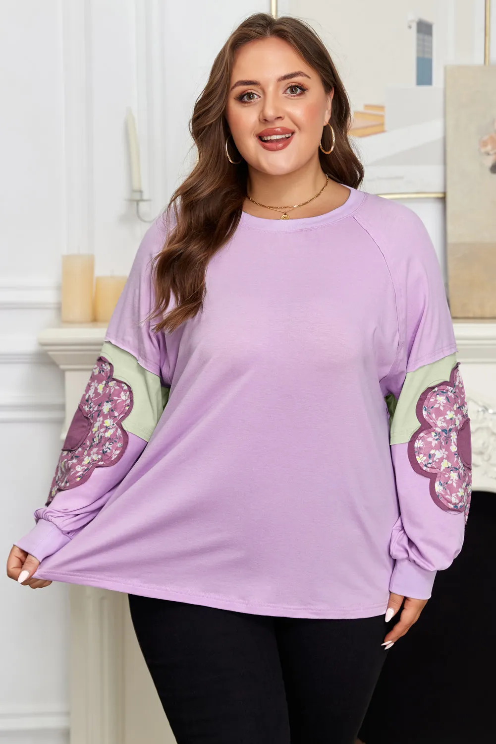 Threaded Pear Phalaenopsis Flower Patch Colorblock Plus Size Pullover Top sold by Zulily product image thumbnail 4