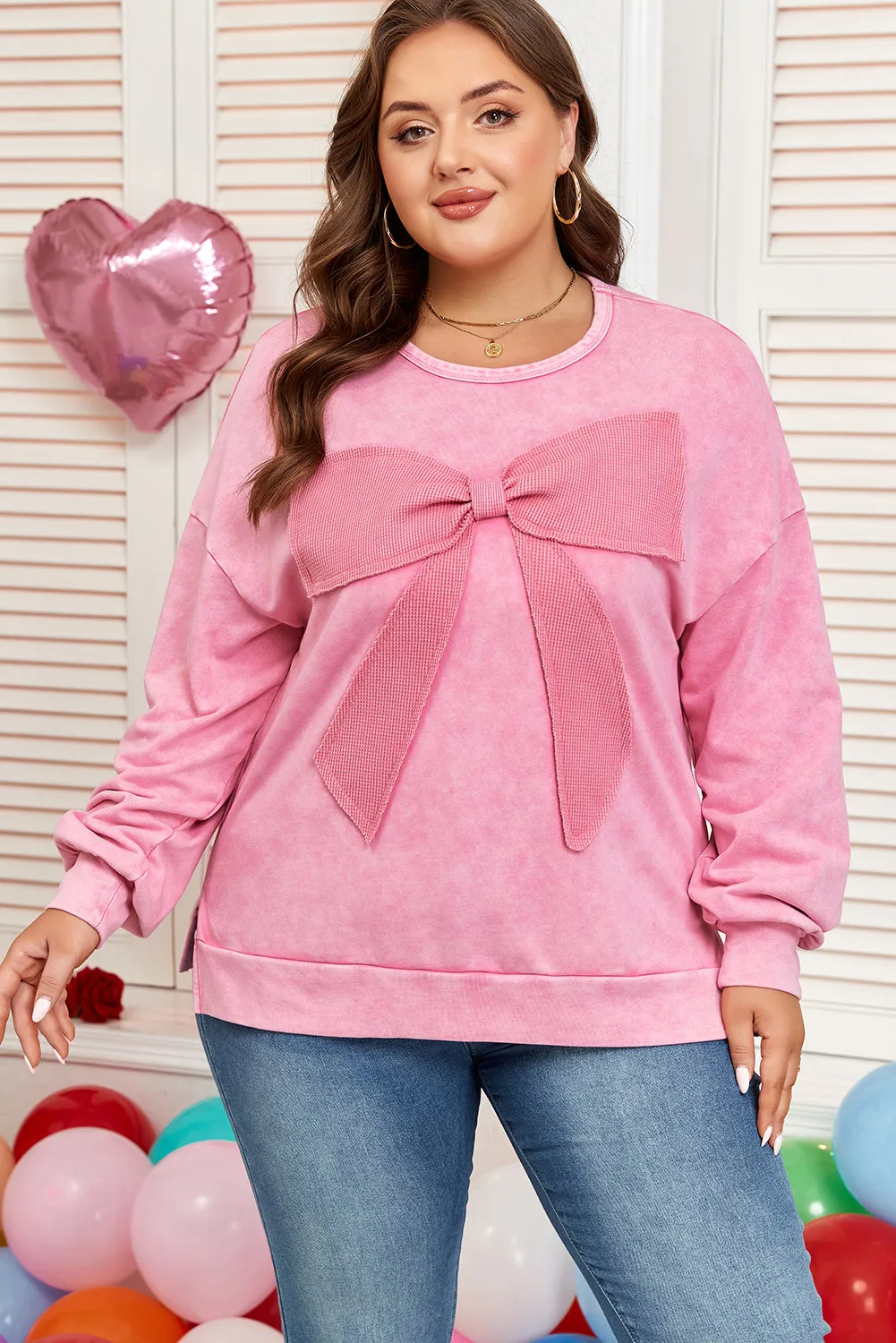Threaded Pear Bonbon Waffle Bowknot Patchwork Graphic Mineral Wash Plus Size Sweatshirt sold by Zulily product image thumbnail 4