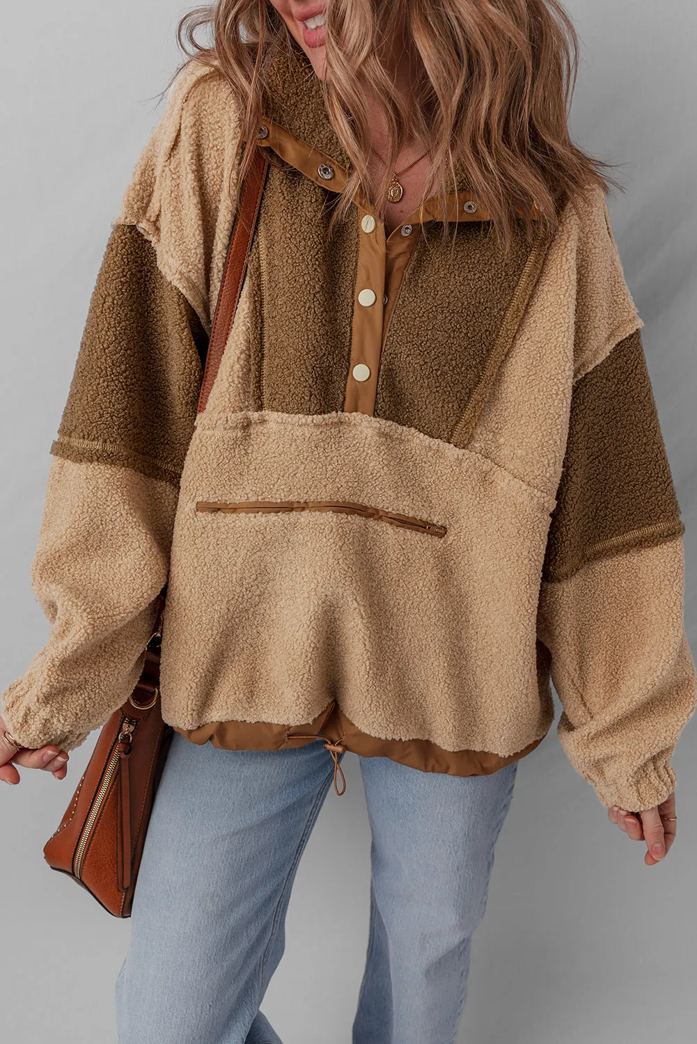 Threaded Pear Adaline Patchwork Half Sherpa Sweatshirt sold by Zulily product image thumbnail 4