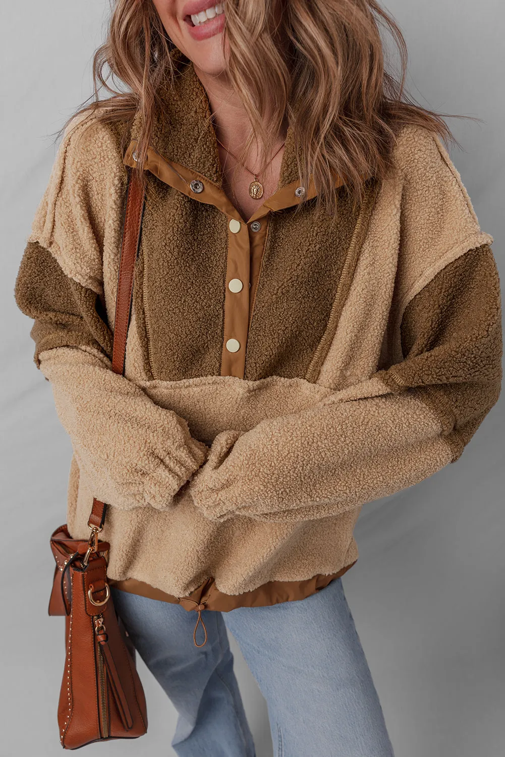 Threaded Pear Adaline Patchwork Half Sherpa Sweatshirt sold by Zulily product image thumbnail 3