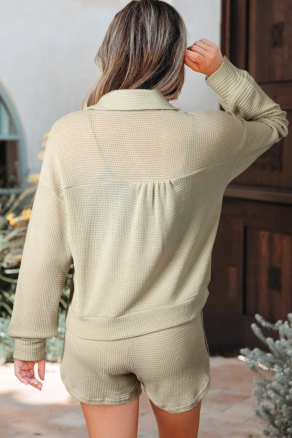 Threaded Pear Dulce Parchment Textured Long Sleeve Lounge Set sold by Zulily product image thumbnail 2