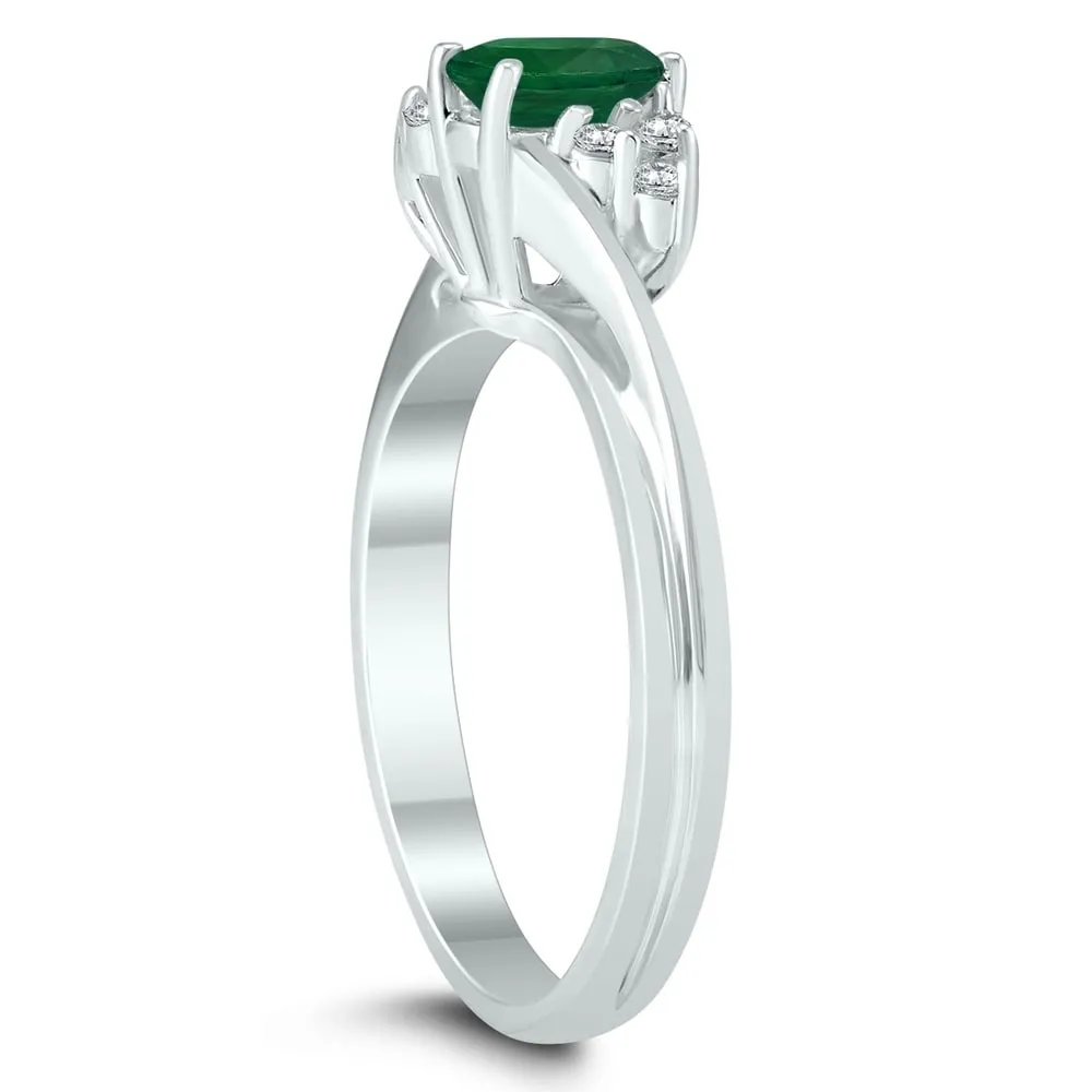 6X4MM Emerald and Diamond Twist Ring in 10K White Gold sold by Zulily product image thumbnail 2