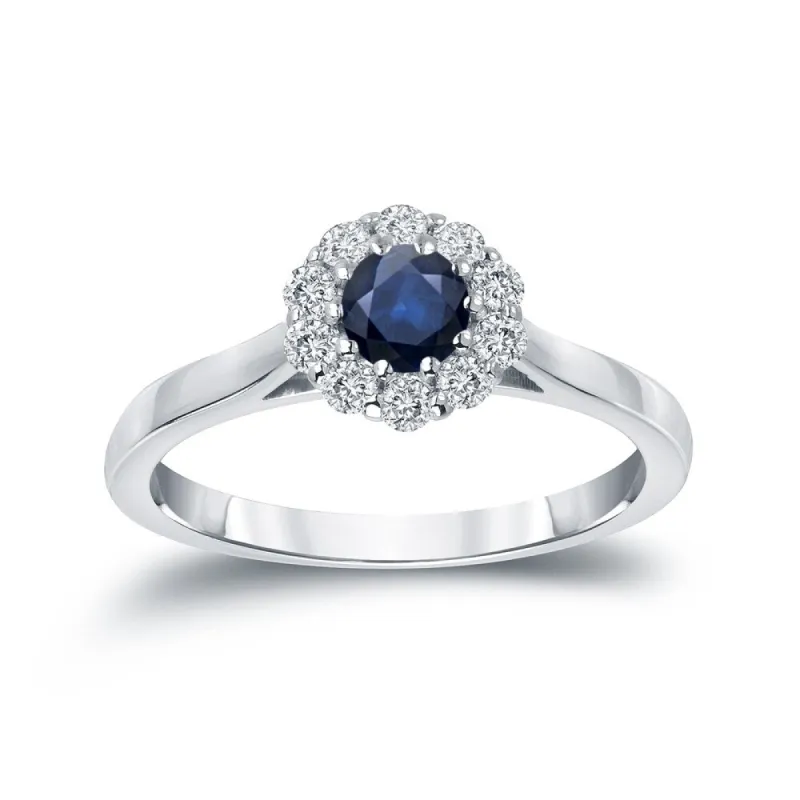 Auriya Round 1/3ct Blue Sapphire and 1/5ct TDW Halo Diamond Engagement Ring 14K Gold sold by Zulily