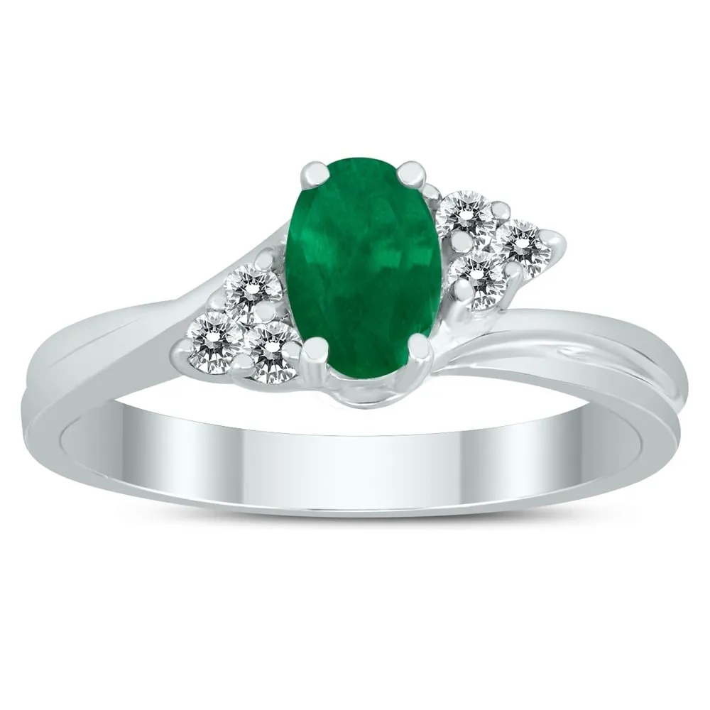 6X4MM Emerald and Diamond Twist Ring in 10K White Gold sold by Zulily