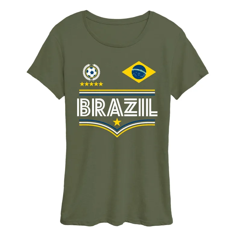 Instant Message - Brazil Soccer Jersey - Women's Short Sleeve Graphic T-Shirt sold by Zulily