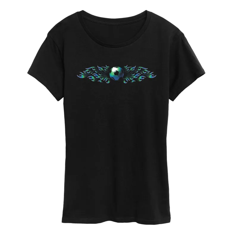 Instant Message - Soccer Flames Green - Women's Short Sleeve Graphic T-Shirt sold by Zulily