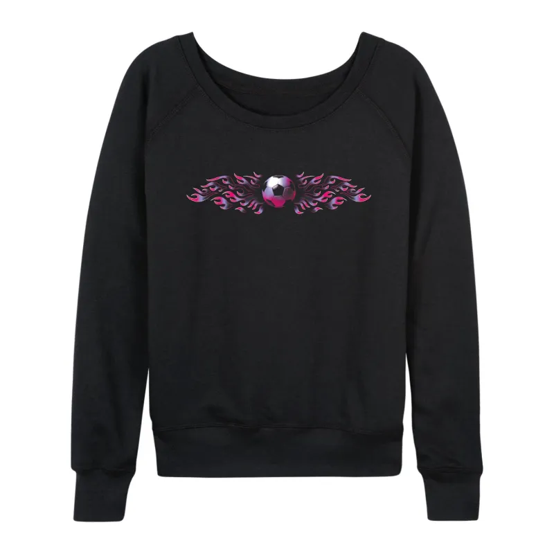 Instant Message - Soccer Flames Pink - Women's French Terry Long Sleeve Pullover sold by Zulily