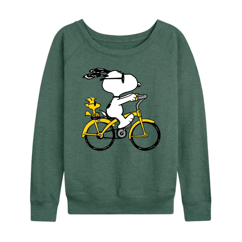 Peanuts - Snoopy and Woodstock Riding Bike - Women's French Terry Long Sleeve Pullover sold by Zulily